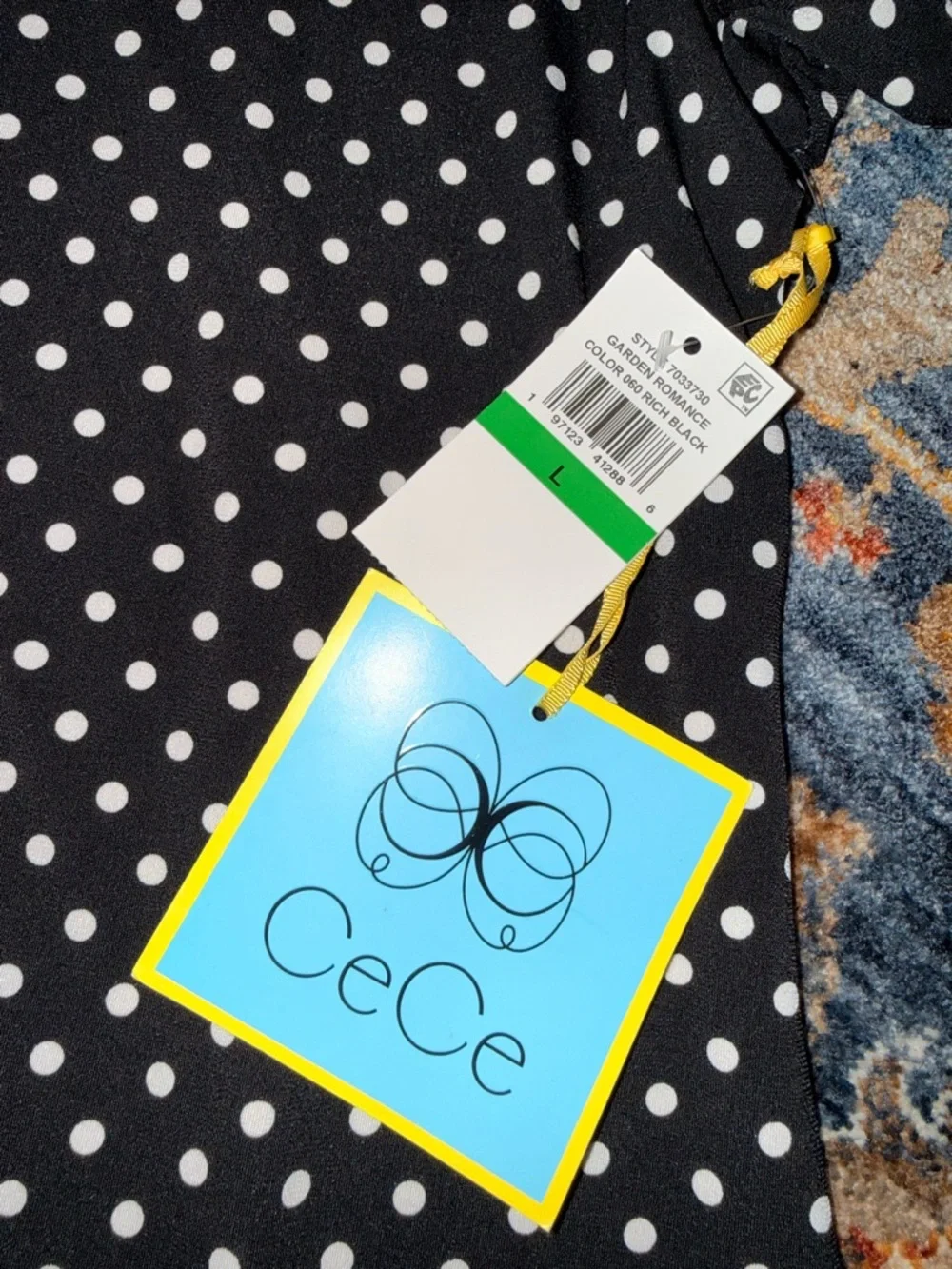 CeCe Black and White Polka Dot Puff Sleeve Dress - Picture 2 of 2
